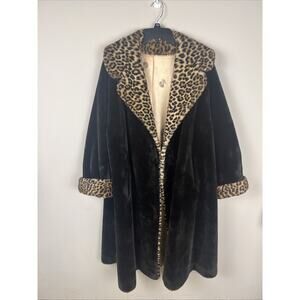 Borgata Borg Deluxe Vintage Faux Fur Coat Cheetah Collar Lined Large